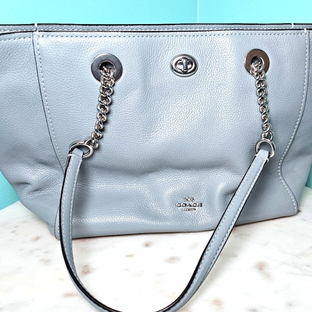 Coach Turnlock Chain Tote 27 57107 Chambray Blue